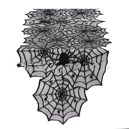 Halloween Tablecloth | Black Lace Spiderweb Table Runner & Home Decoration
