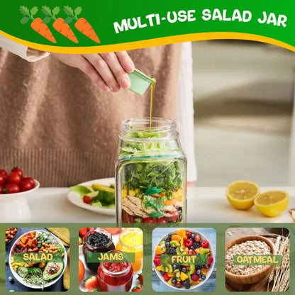 Side-Opening Salad Jar – Portable Meal Prep Container with Dressing Cup