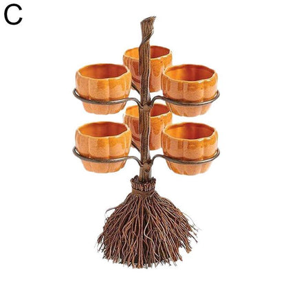 Halloween Pumpkin Snack Bowl | Broom Rack Party Decoration & Home Decor