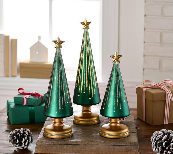 Illuminated Starry Night Tree Set | Glass Holiday Decor by Valerie