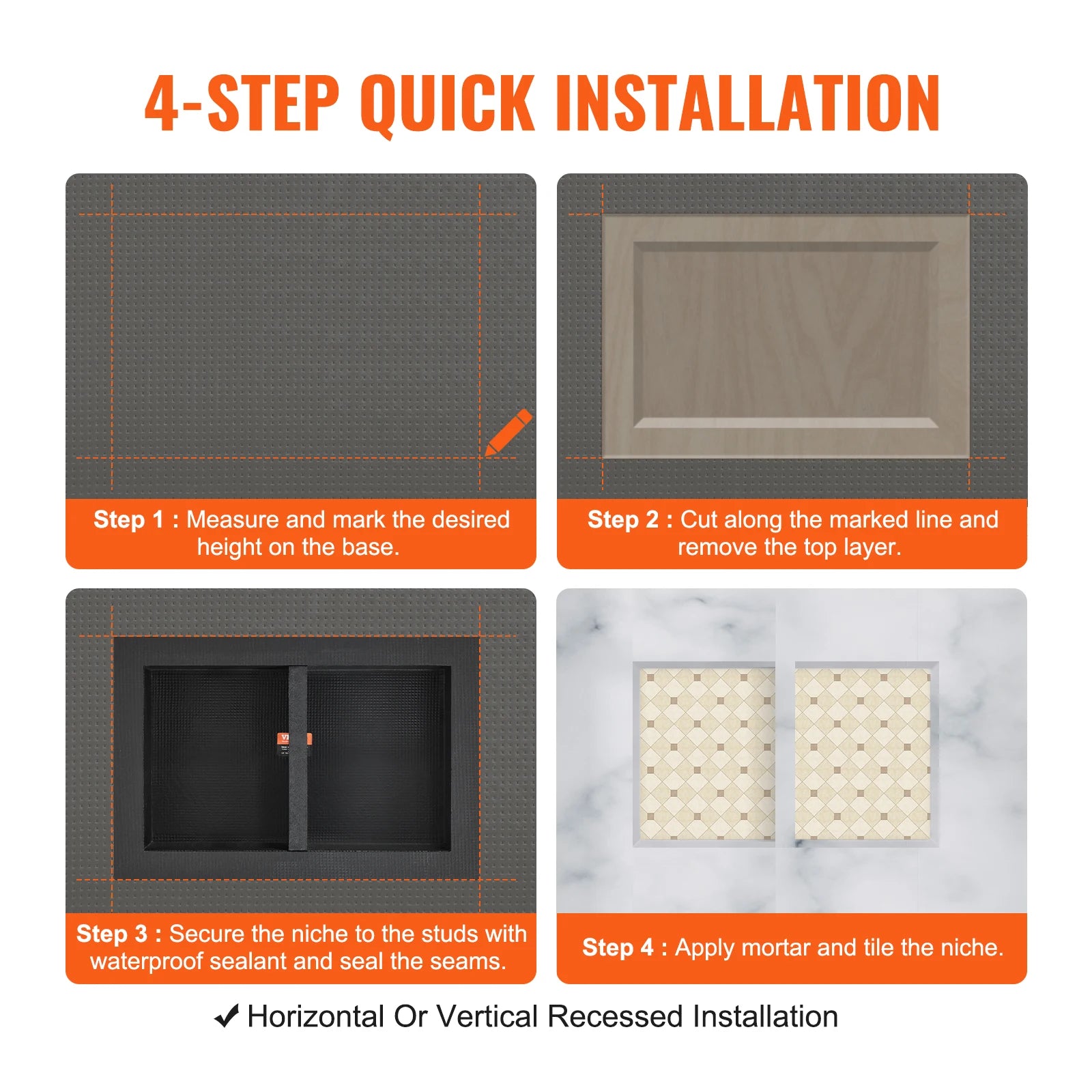 SucceBuy Shower Niche Ready for Tile Shelf Organizer  Corners Niche Recessed Sealed Protection  Soap Storage for Shower Bathroom