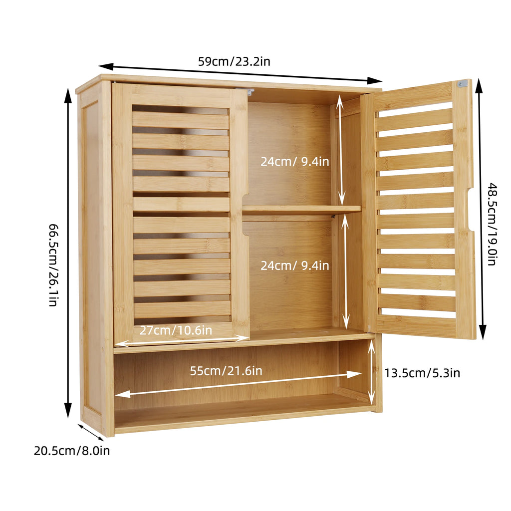 Wall Mounted Bathroom Cabinet Storage Shelf Bamboo Medicine Cabinet