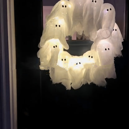 Halloween Ghost Wreath | Cute Door Sign & Glowing Holiday Decoration