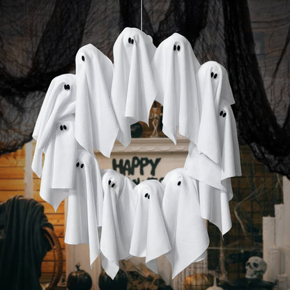 Halloween Ghost Wreath | Cute Door Sign & Glowing Holiday Decoration