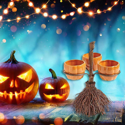 Halloween Pumpkin Snack Bowl | Broom Rack Party Decoration & Home Decor