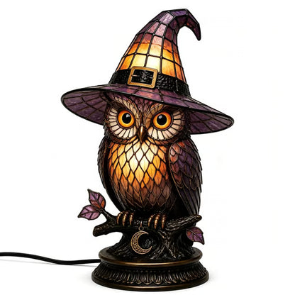 Gothic Stained Glass Witch Black Cat Table Lamp